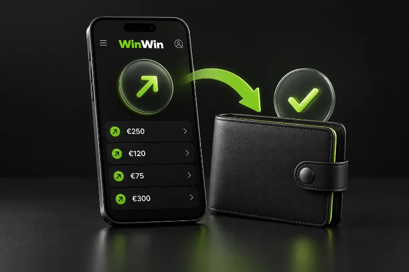 Wallet and outward arrow illustrating cash-out requests